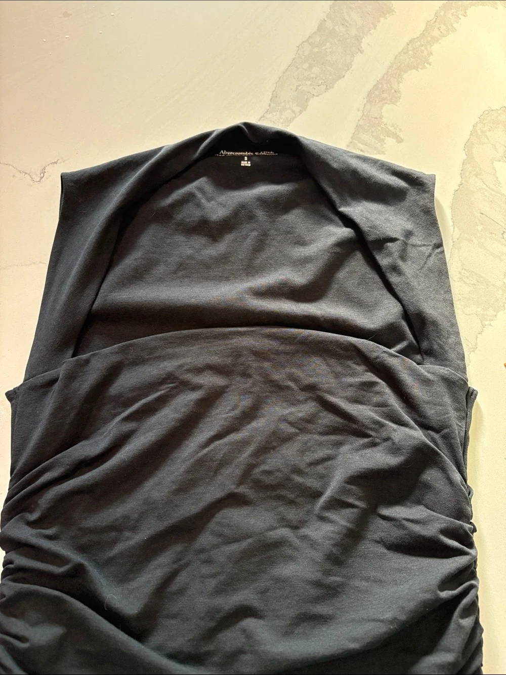 Abercrombie & Fitch Black Sleeveless Ruched Midi Dress